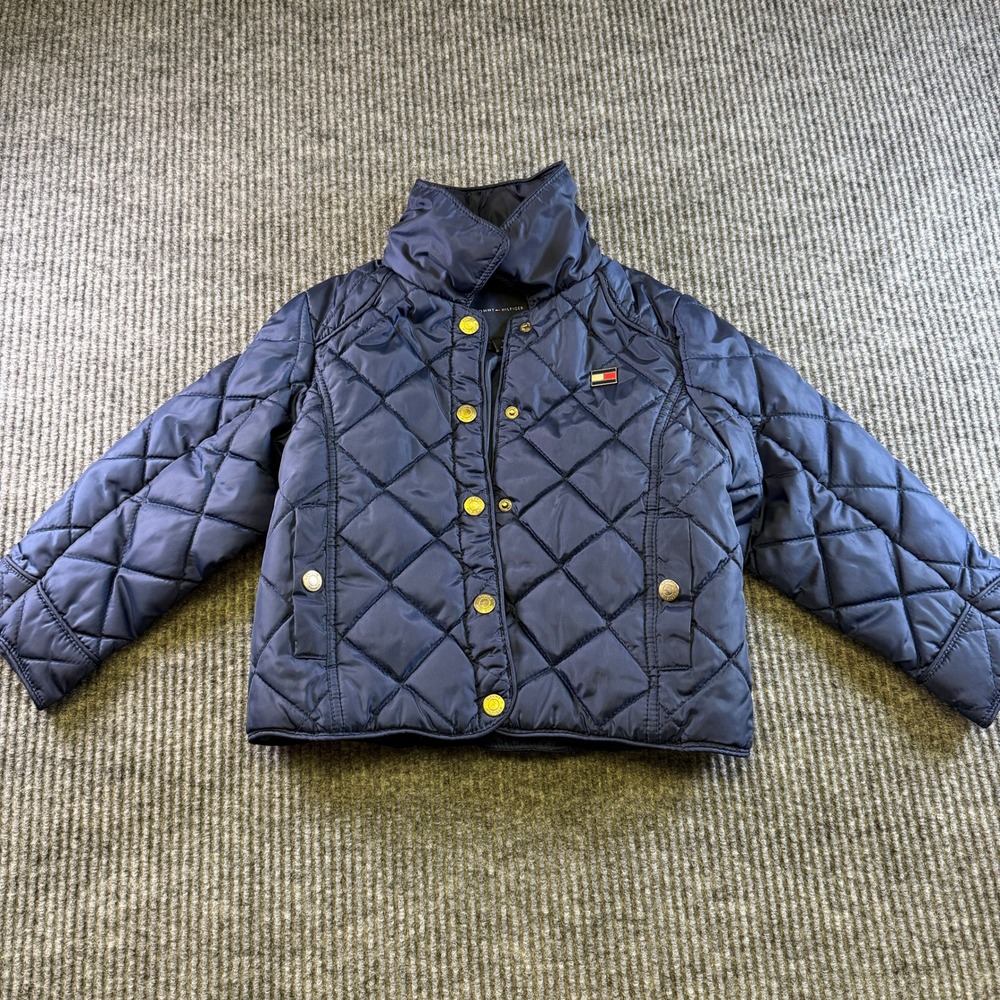 Tommy Hilfiger Girls Navy Blue Quilted Puffer Jacket Gold Hardware 3T